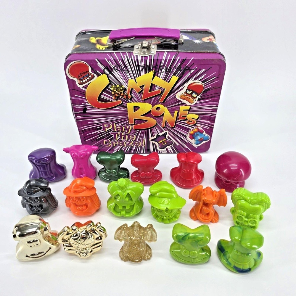 Vintage 2000 Mcdonald's Gogos Crazy Bones Lot Gold Glitter Halloween Lunch‎ Tin